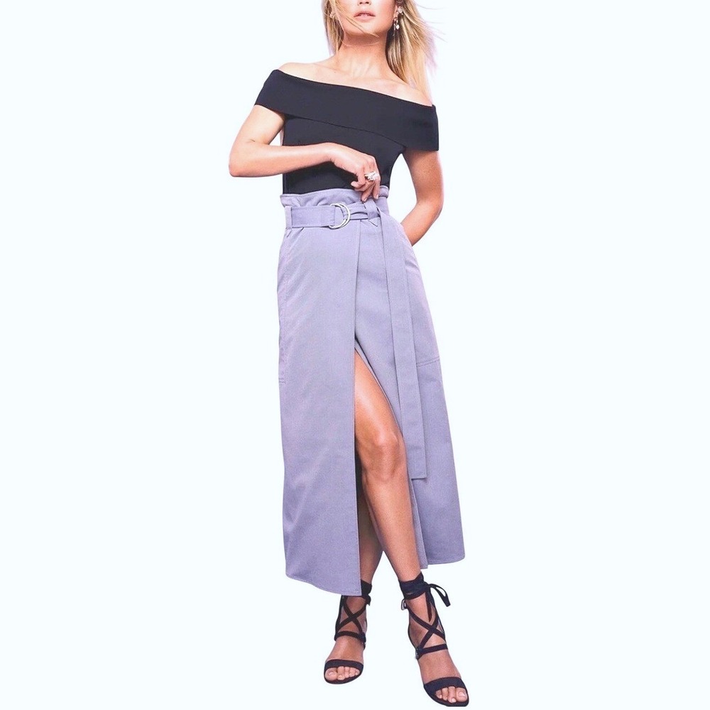 ADEAM x Carolyn Murphy Kyoto Skirt Light Indigo Cotton Linen Wrap Midi Size 8